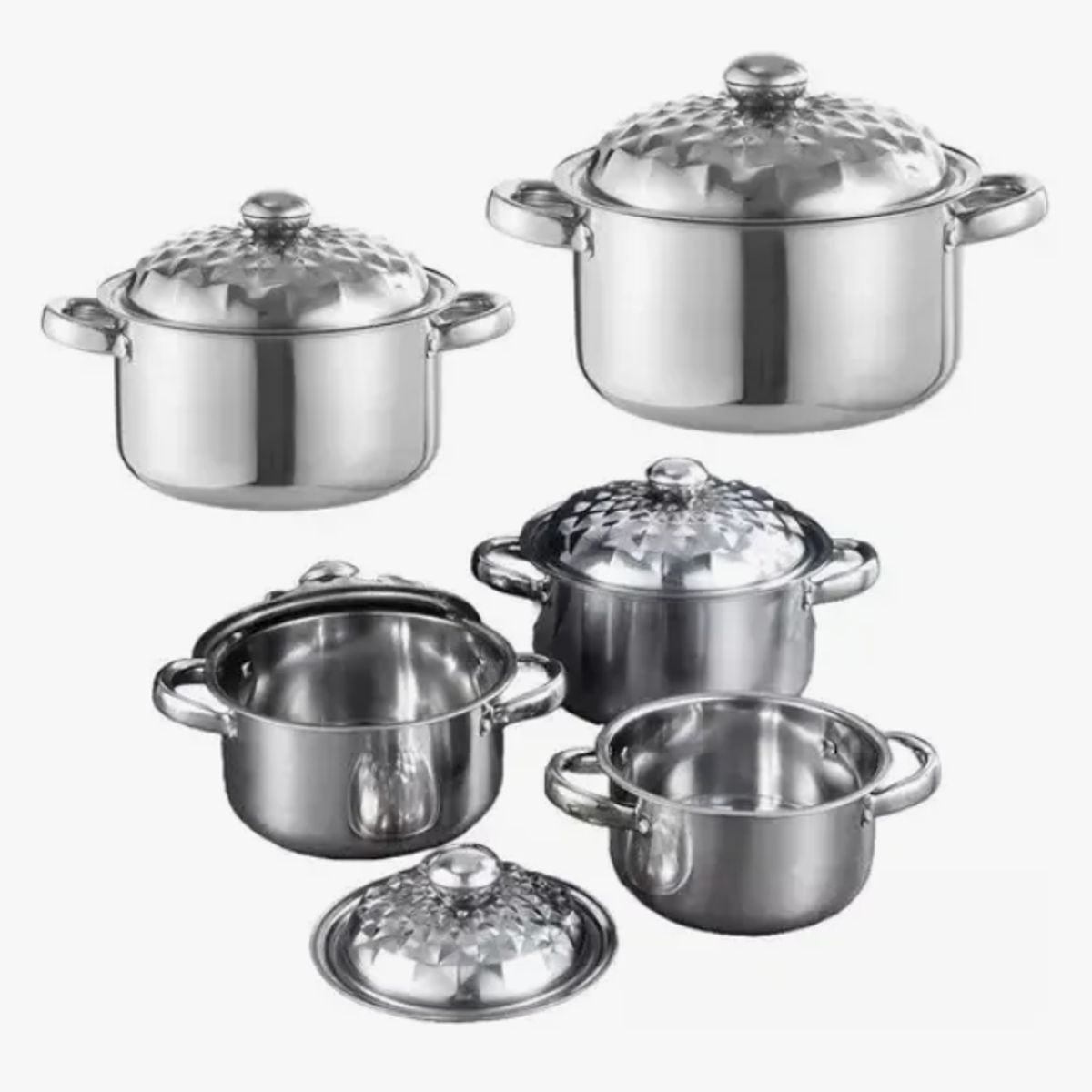 IRM - Juego De Ollas Con Tapa 5 Piezas De Acero Inoxidable Plateado