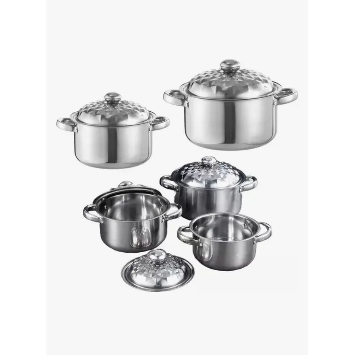 IRM - Juego De Ollas Con Tapa 5 Piezas De Acero Inoxidable Plateado