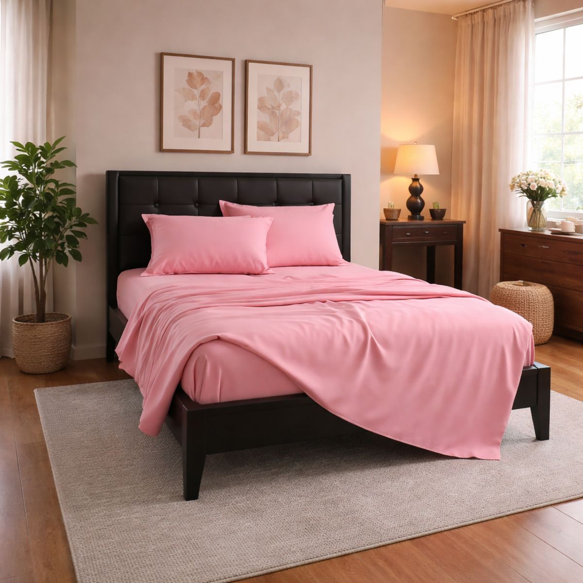 ARMONIA - Juego de Sábanas Rosa Liso 800 Hilos Super King