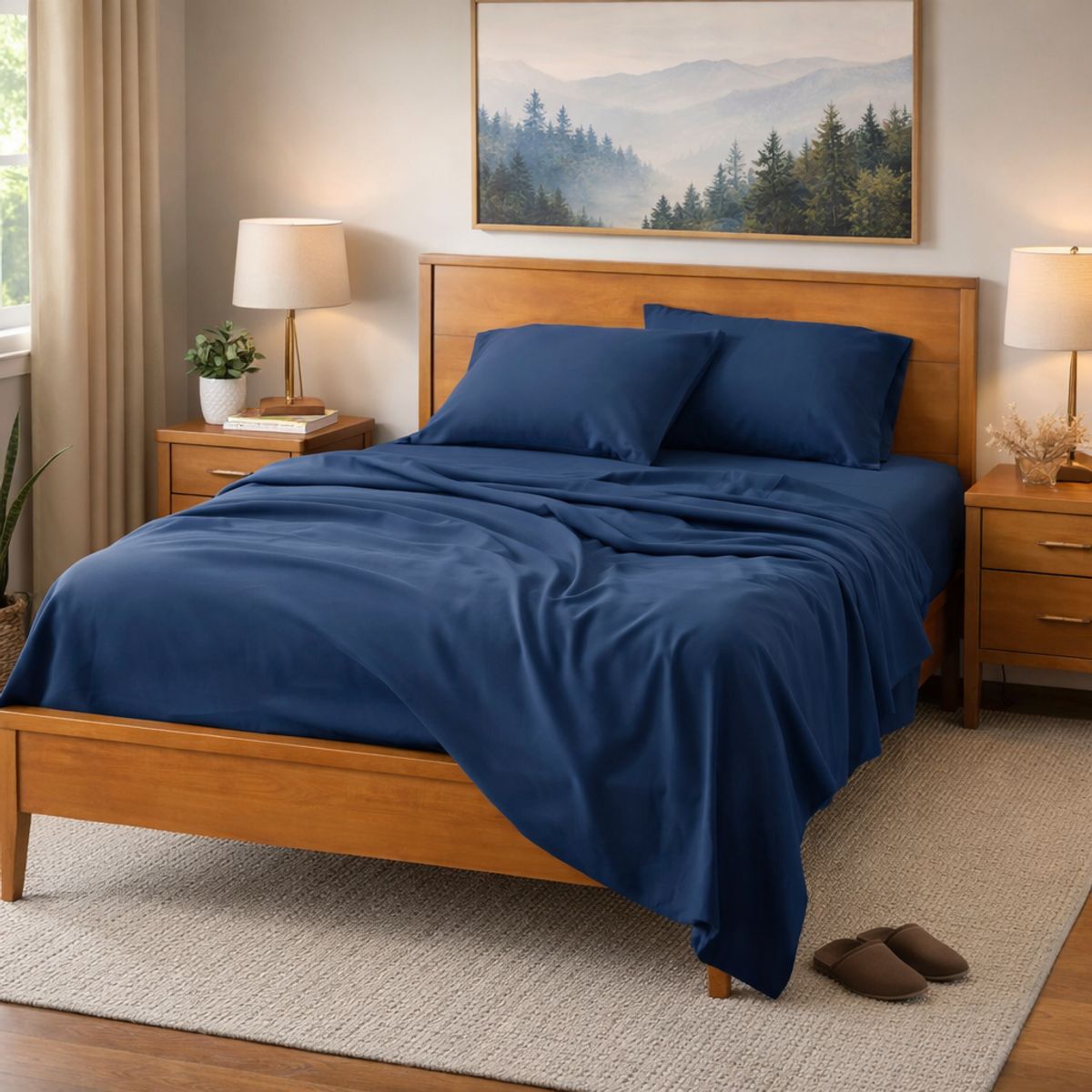 ARMONIA - Juego de Sábanas Super King 30 Azul 800 Hilos Algodón