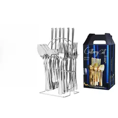 TIOZONEY - Conjunto de cubiertos plateados de 24 piezas