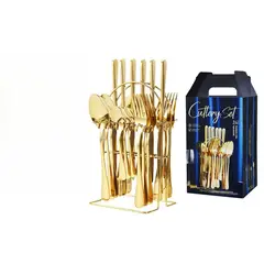 TIOZONEY - Conjunto de cubiertos dorados de 24 piezas