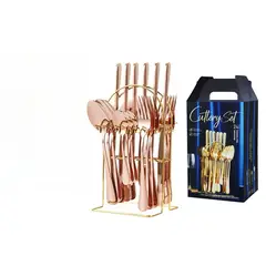 TIOZONEY - Conjunto de cubiertos color cobre de 24 piezas