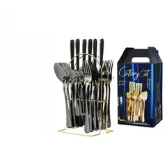 TIOZONEY - Conjunto de cubiertos color plata satinada de 24 piezas​