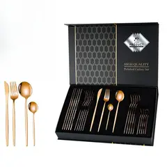 TIOZONEY - Conjunto de cubiertos color cobre de 24 piezas