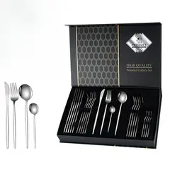 TIOZONEY - Conjunto de cubiertos plateados de 24 piezas