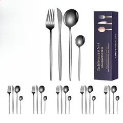 TIOZONEY - Conjunto de cubiertos color plata satinada de 24 piezas​
