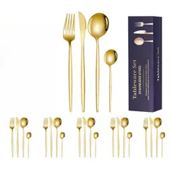 TIOZONEY - Conjunto de cubiertos dorados de 24 piezas