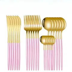 TIOZONEY - Conjunto de cubiertos rosados de 24 piezas​​