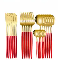 TIOZONEY - Conjunto de cubiertos rojos de 24 piezas