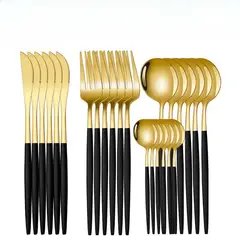TIOZONEY - Conjunto de cubiertos negros de 24 piezas