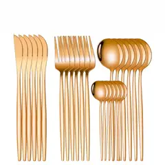TIOZONEY - Conjunto de cubiertos color cobre de 24 piezas