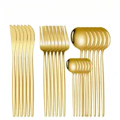 TIOZONEY - Conjunto de cubiertos dorados de 24 piezas