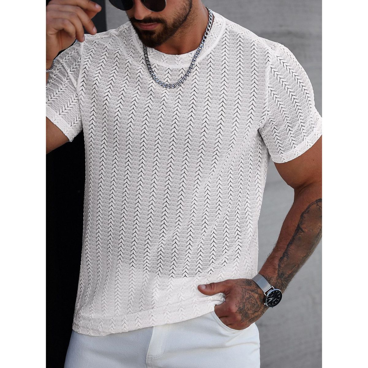 LIKE SHOP - Polera Hombre Manga Corta Hilo Tejida Estilo Casual 0282