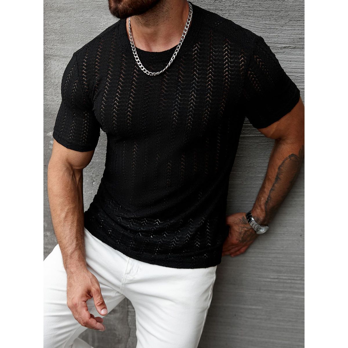 LIKE SHOP - Polera Hombre Manga Corta Hilo Tejida Estilo Casual 0282
