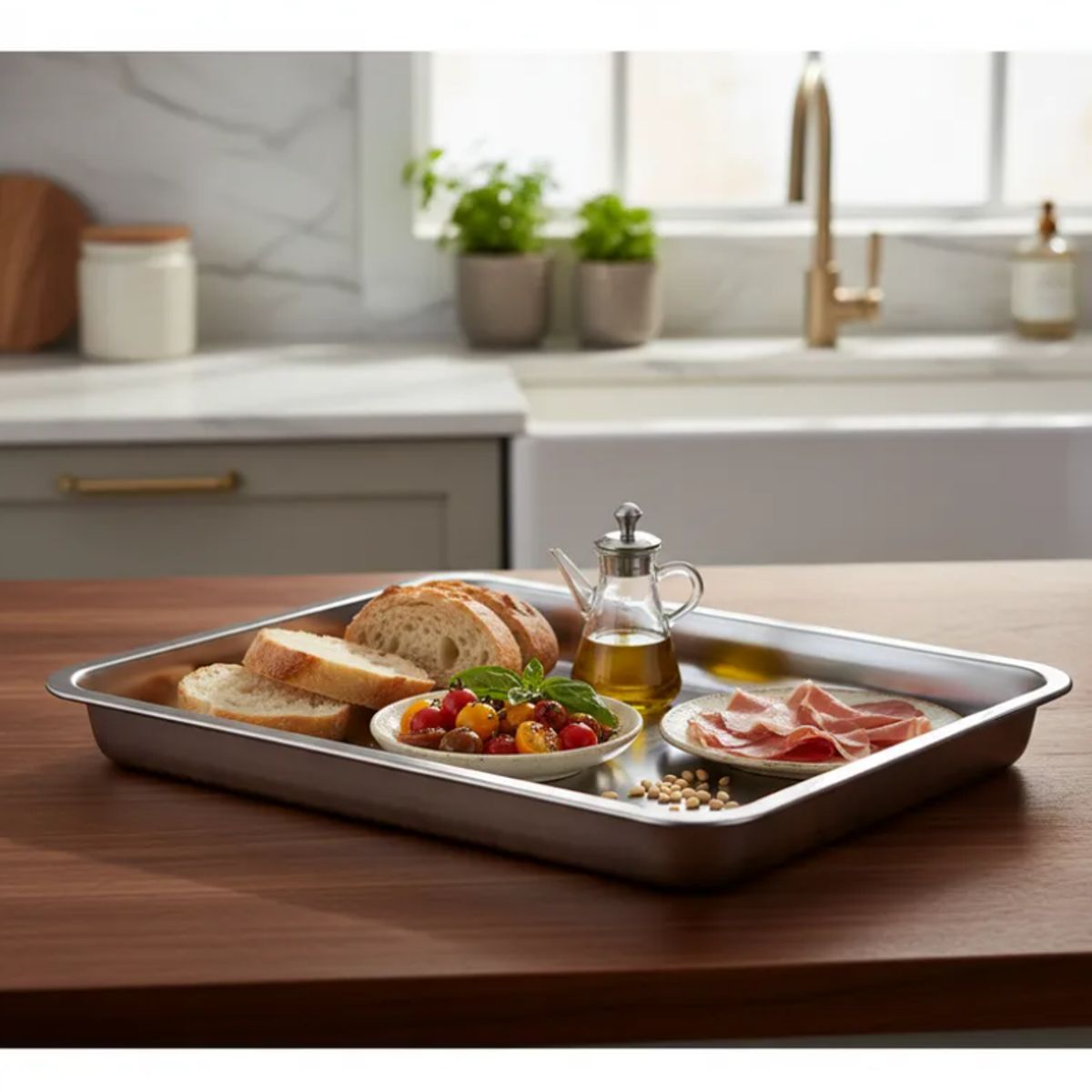 GENERICO - Bandeja Acero Inoxidable Gastronómica Rectangular 60x40x7cm