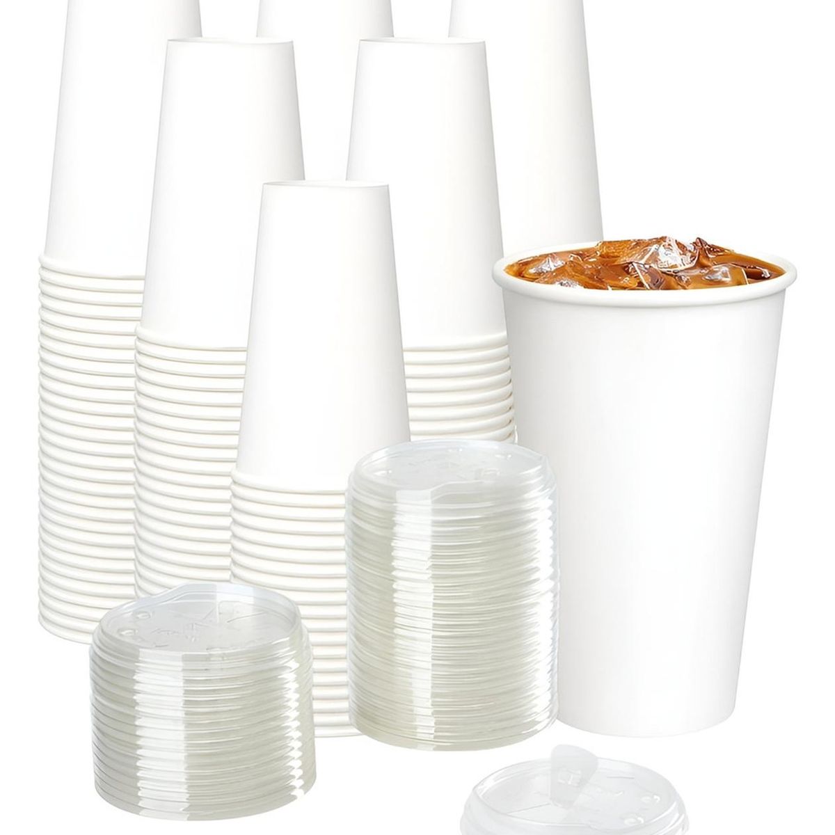 PASTELERIUSCL - 50 Vasos Polipapel Vasos Plasticos Desechables C/tapa 20 Oz