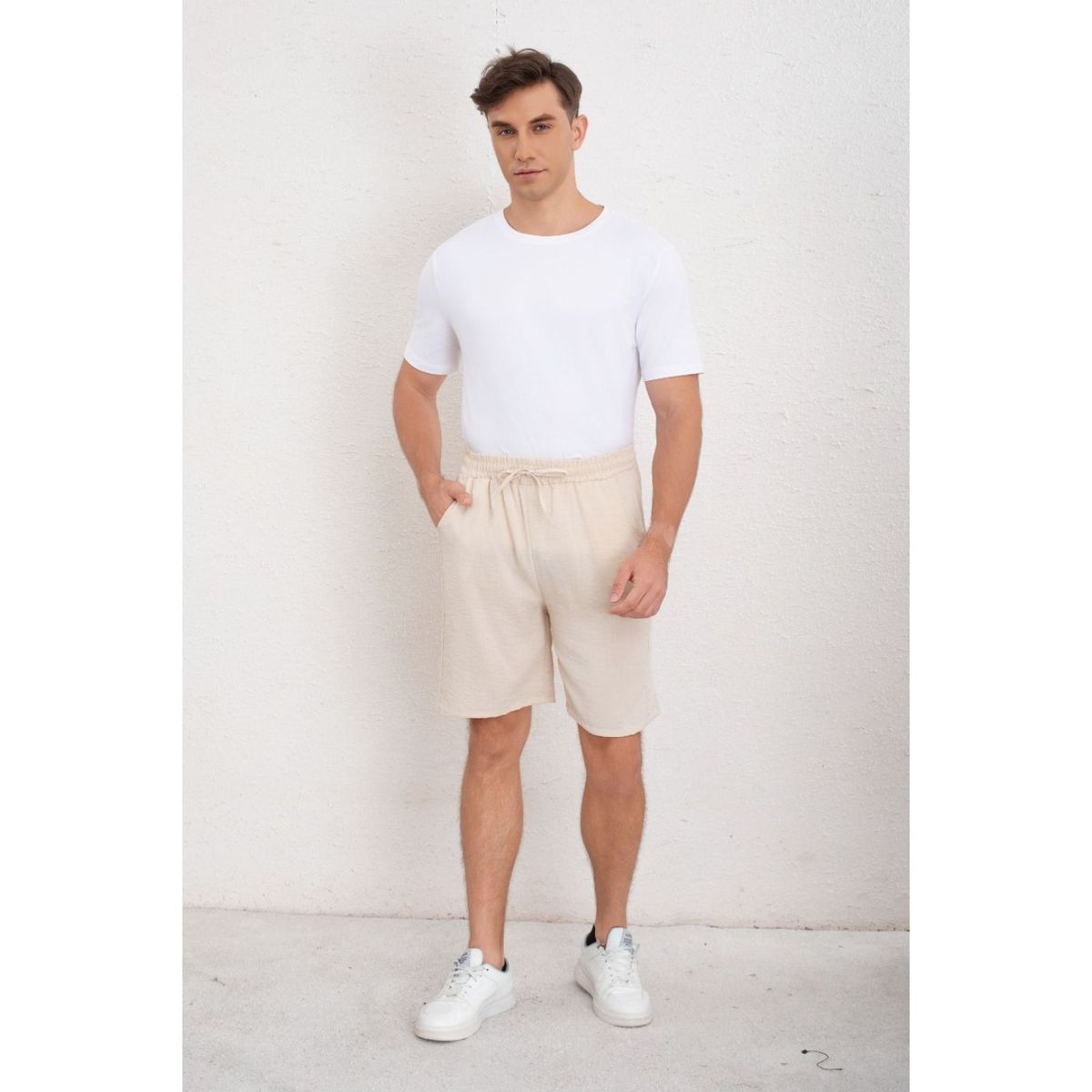 LIKE SHOP - Short Hombre Bermuda Calce Holgado Tipo Lino Pantalon Corto 7144