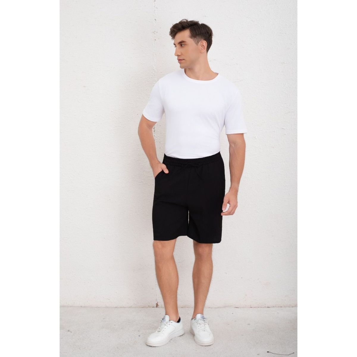 LIKE SHOP - Short Hombre Bermuda Calce Holgado Tipo Lino Pantalon Corto 7144