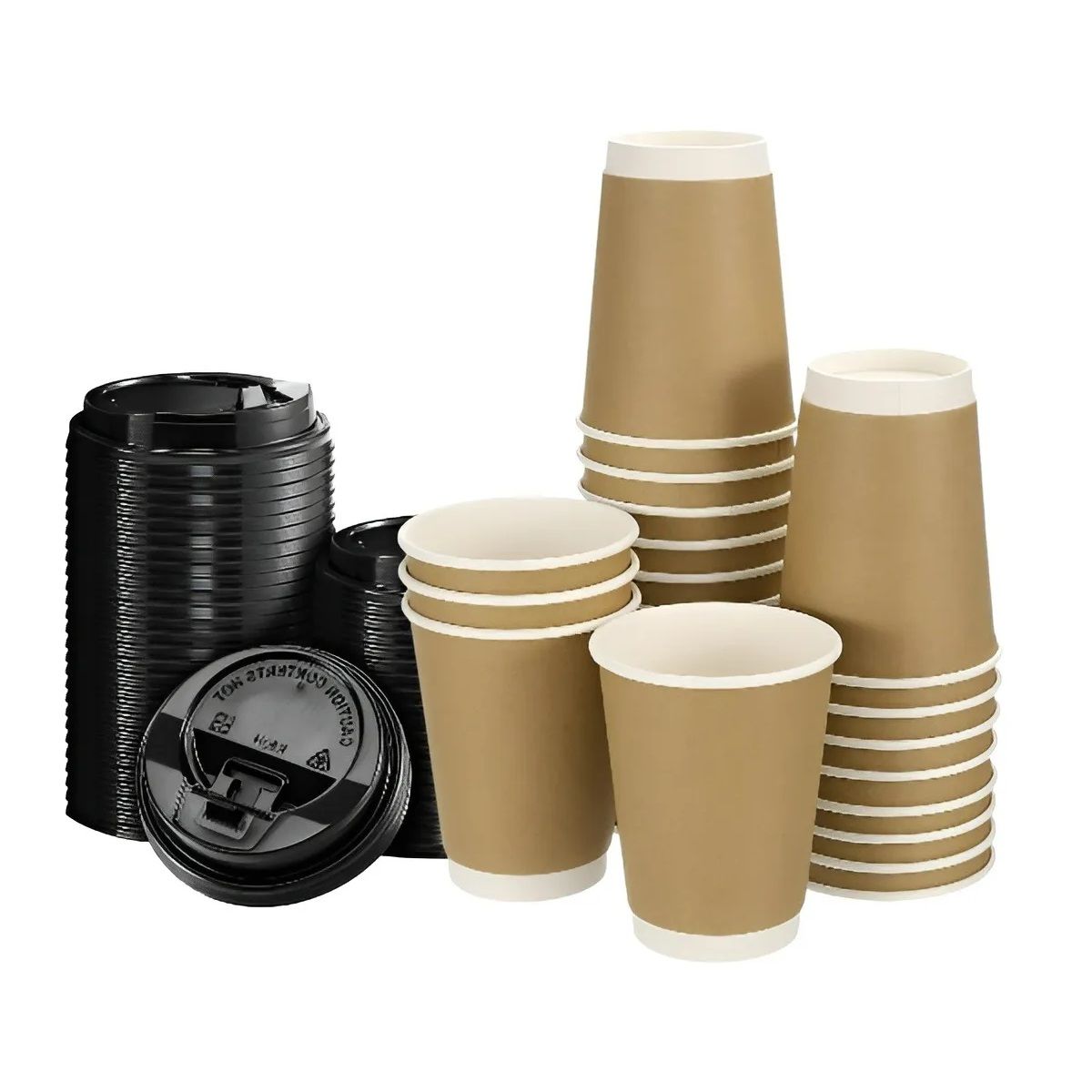 PASTELERIUSCL - 25 Vasos Desechables Vaso Cafe Kraft Doble Pared C/tapa 12oz