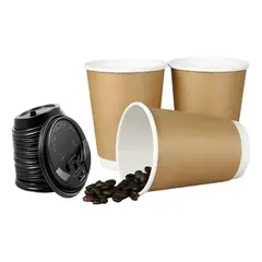 PASTELERIUSCL - 25 Vasos Desechables Vaso Cafe Kraft Doble Pared C/tapa 12oz
