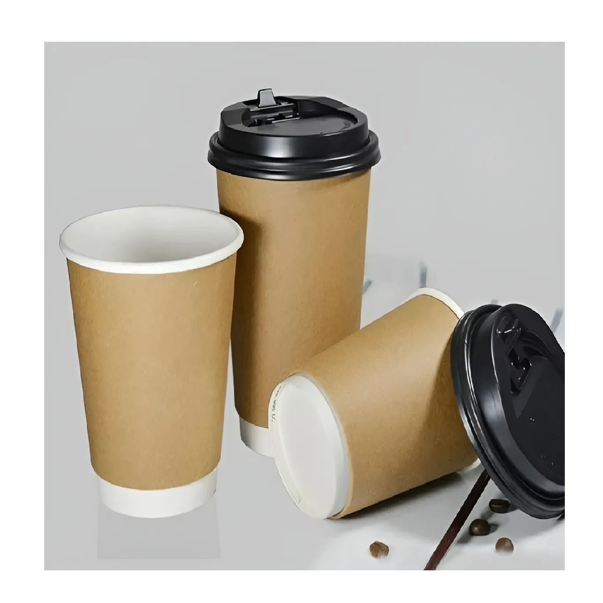 PASTELERIUSCL - 25 Vasos Desechables Vaso Cafe Kraft Doble Pared C/tapa 12oz