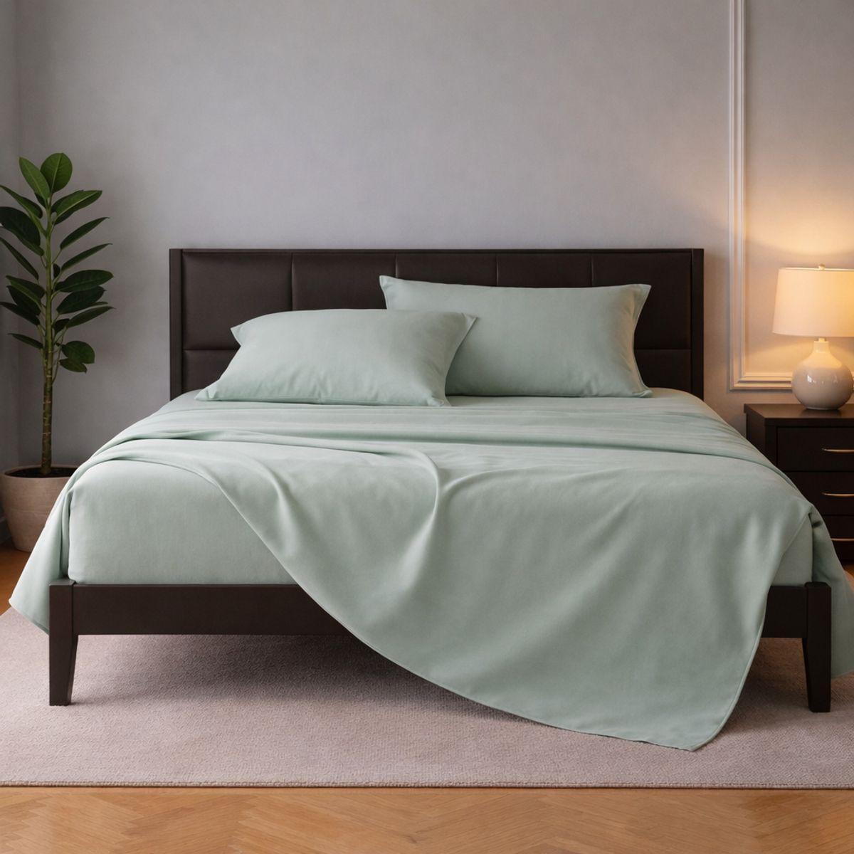 ARMONIA - Juego de Sábanas 800 Hilos Verde Claro Super King