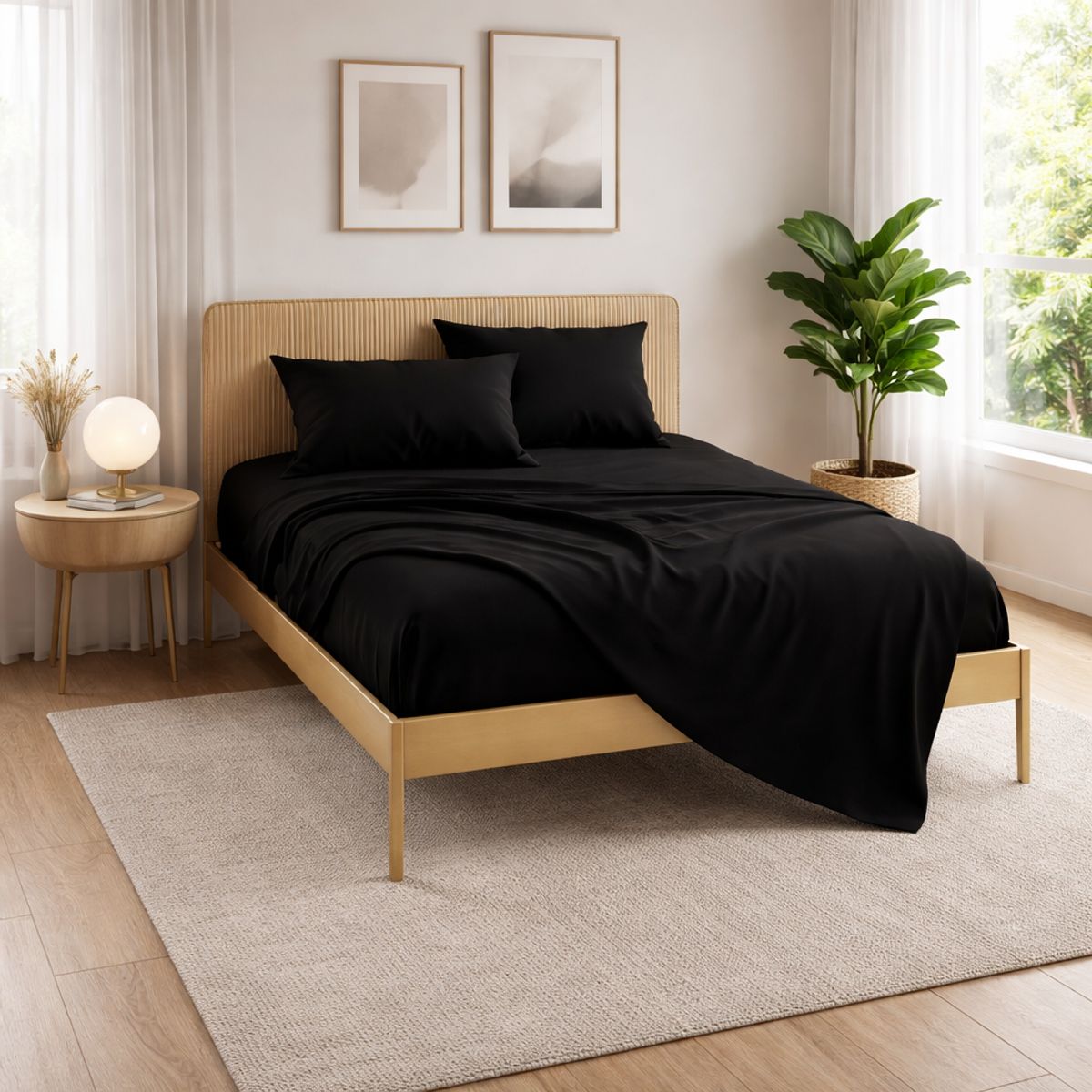 ARMONIA - Juego Sábanas Super King Negro 800 Hilos Elegante