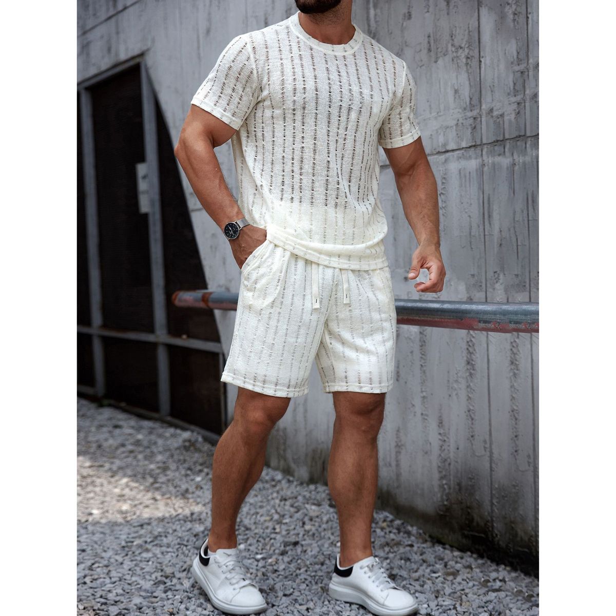 LIKE SHOP - Conjunto Short y Polera Hombre Tela Texturada Tendencia Urbana 026