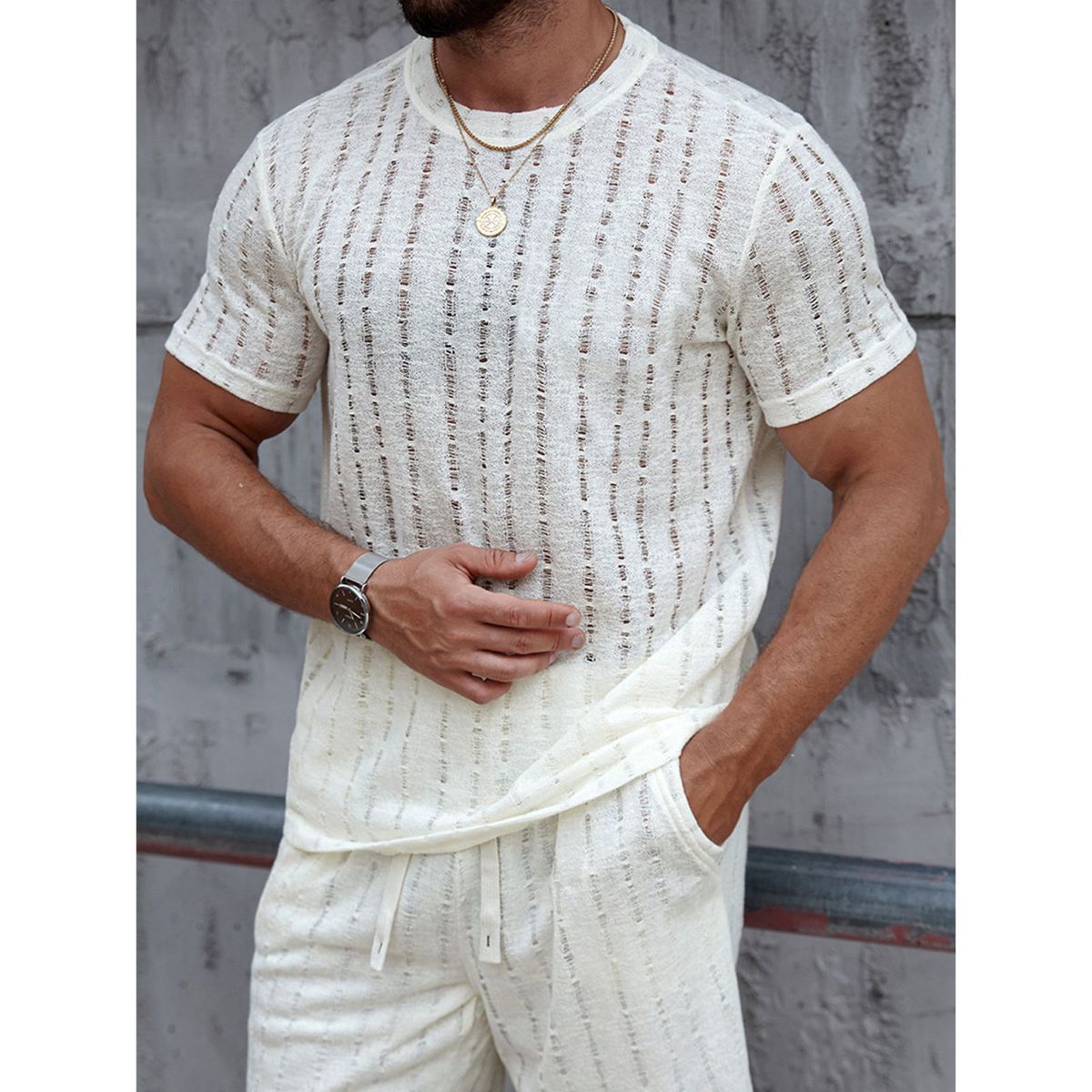 LIKE SHOP - Conjunto Short y Polera Hombre Tela Texturada Tendencia Urbana 026