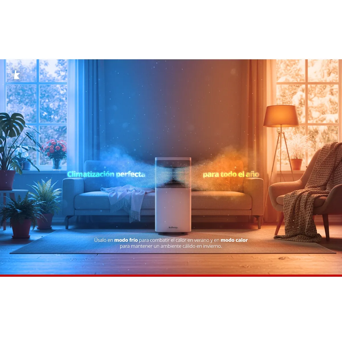 KALTEMP - Aire Acondicionado Portatil Frisk Color WiFi Kaltemp 12.000 BTU - 25m2 Frio-Calor R290