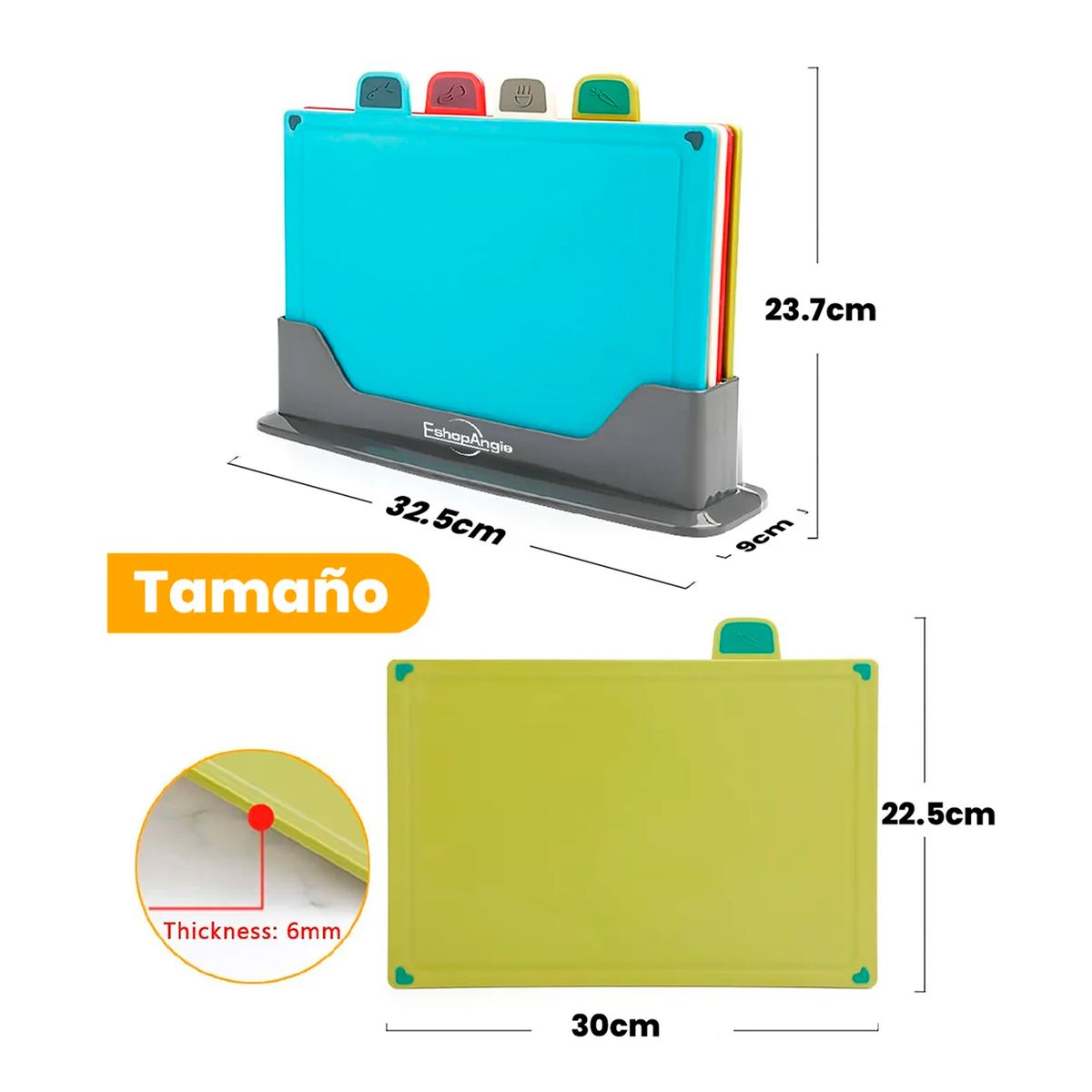 OFERTABKN - Tablas Para Picar Utensilio Cocina Con Base Colores 4 Piezas