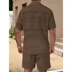 LIKE SHOP - Conjunto Hombre 2 Piezas Short Camisa Textura Botones Urbano 0278