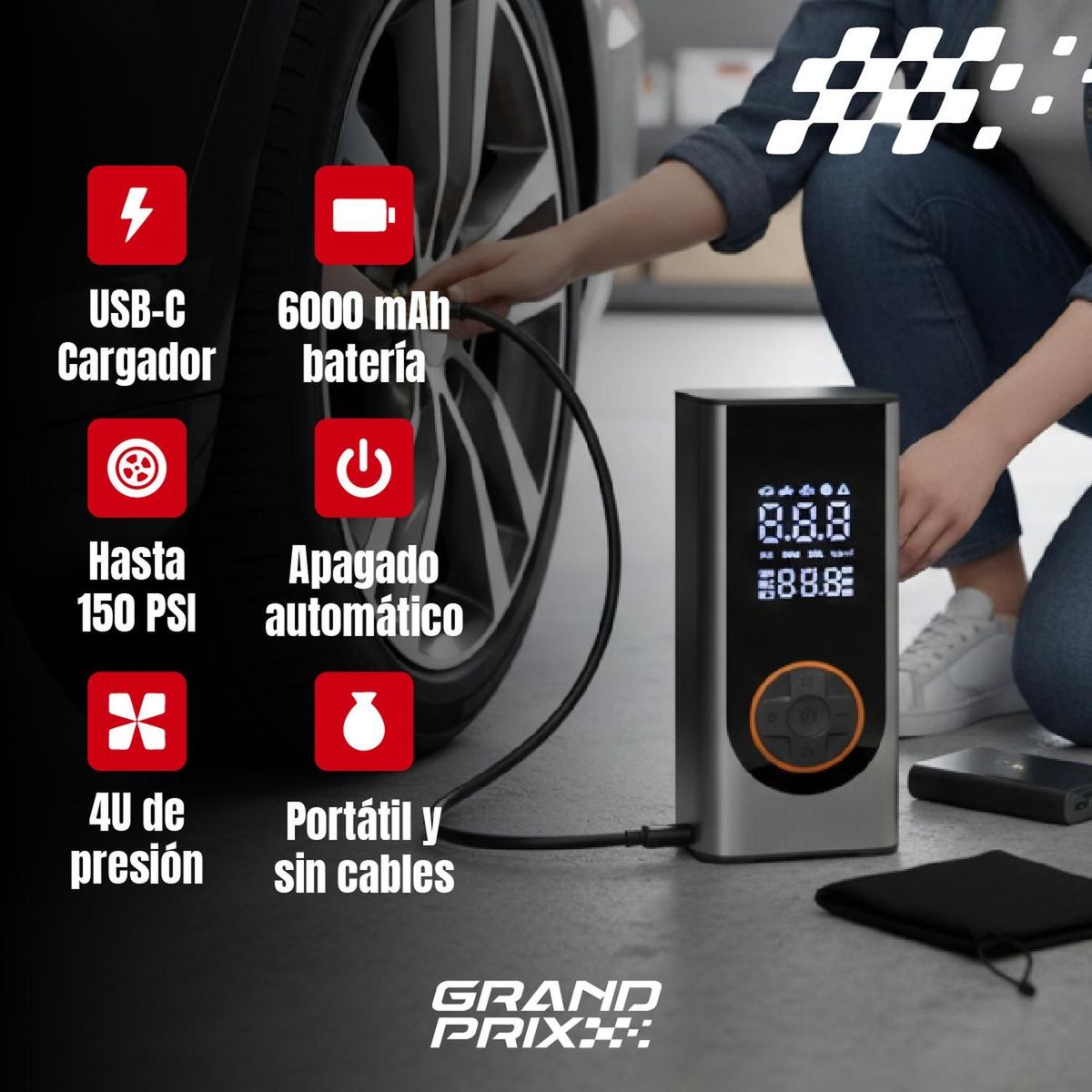 GRAND PRIX - Compresor De Aire Portatil Grand Prix Inflador de Neumaticos