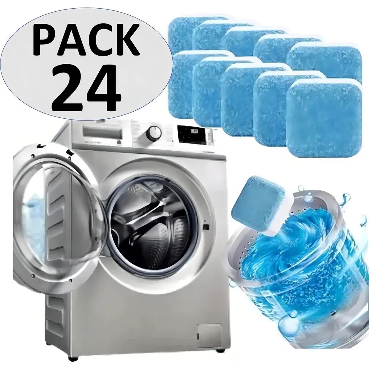 GENERICO - Patillas Efervescentes Limpieza Maquina de Lavadora X24 Antibacterial 24und