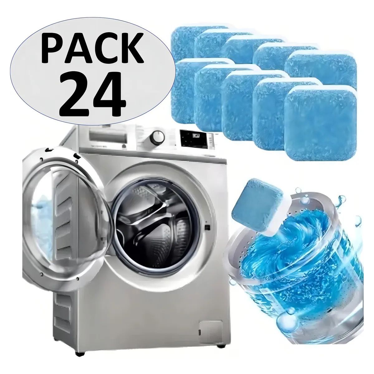 GENERICO - Patillas Efervescentes Limpieza Maquina de Lavadora X24 Antibacterial 24und