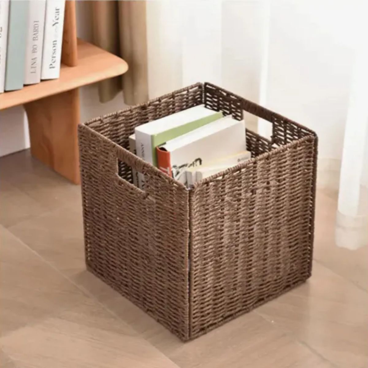 OKAY - Canasto Decorativo Mimbre Plegable Con Asas Marrón