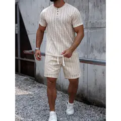 LIKE SHOP - Conjunto Hombre Short y Polera Texturado Tendencia Botones 6263