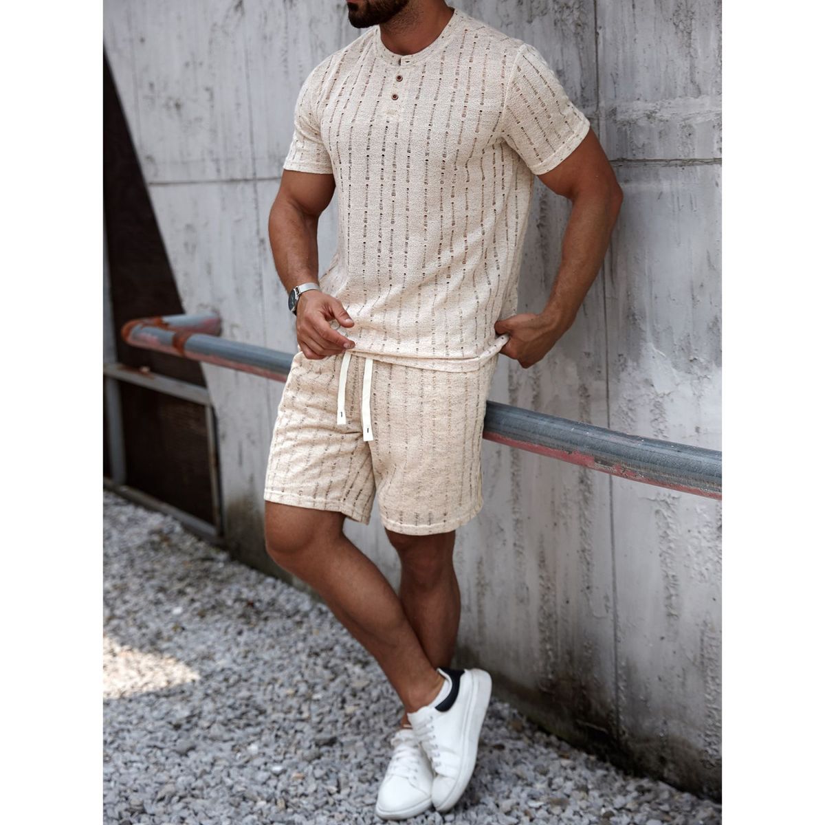 LIKE SHOP - Conjunto Hombre Short y Polera Texturado Tendencia Botones 6263