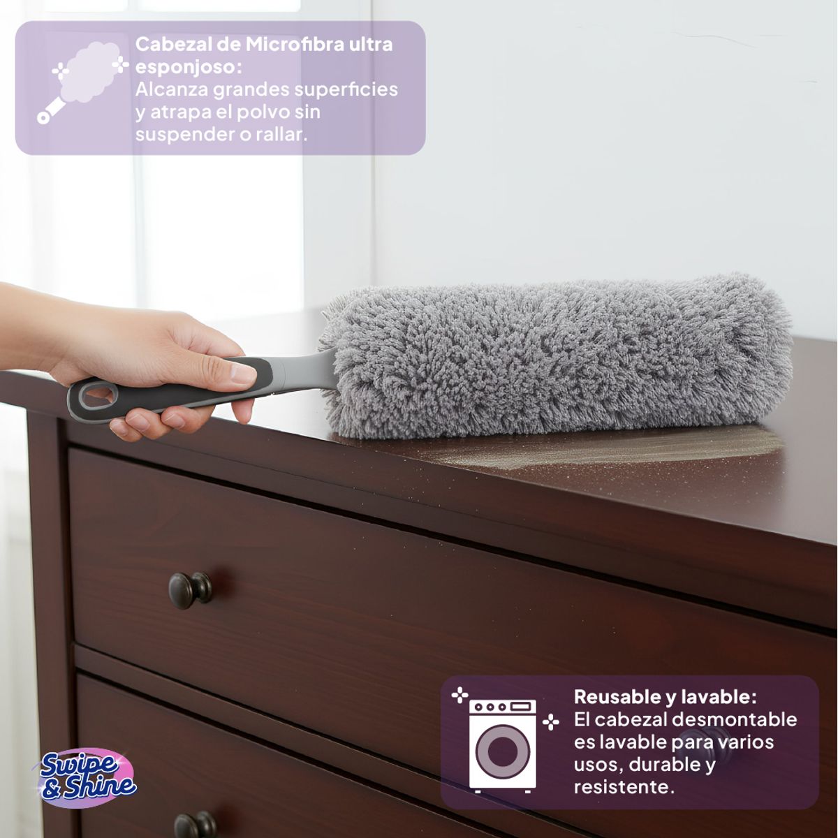SWIPE AND SHINE - Plumero Microfibra Limpieza Saca Polvo Hogar Swipe y Shine Kiosclub