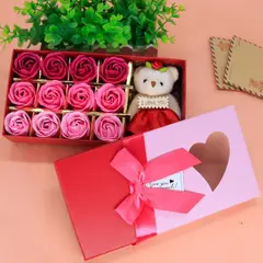 ANGELES DEL HOGAR - Caja De Regalo Para Mujer Flores Artificiales Y Osito