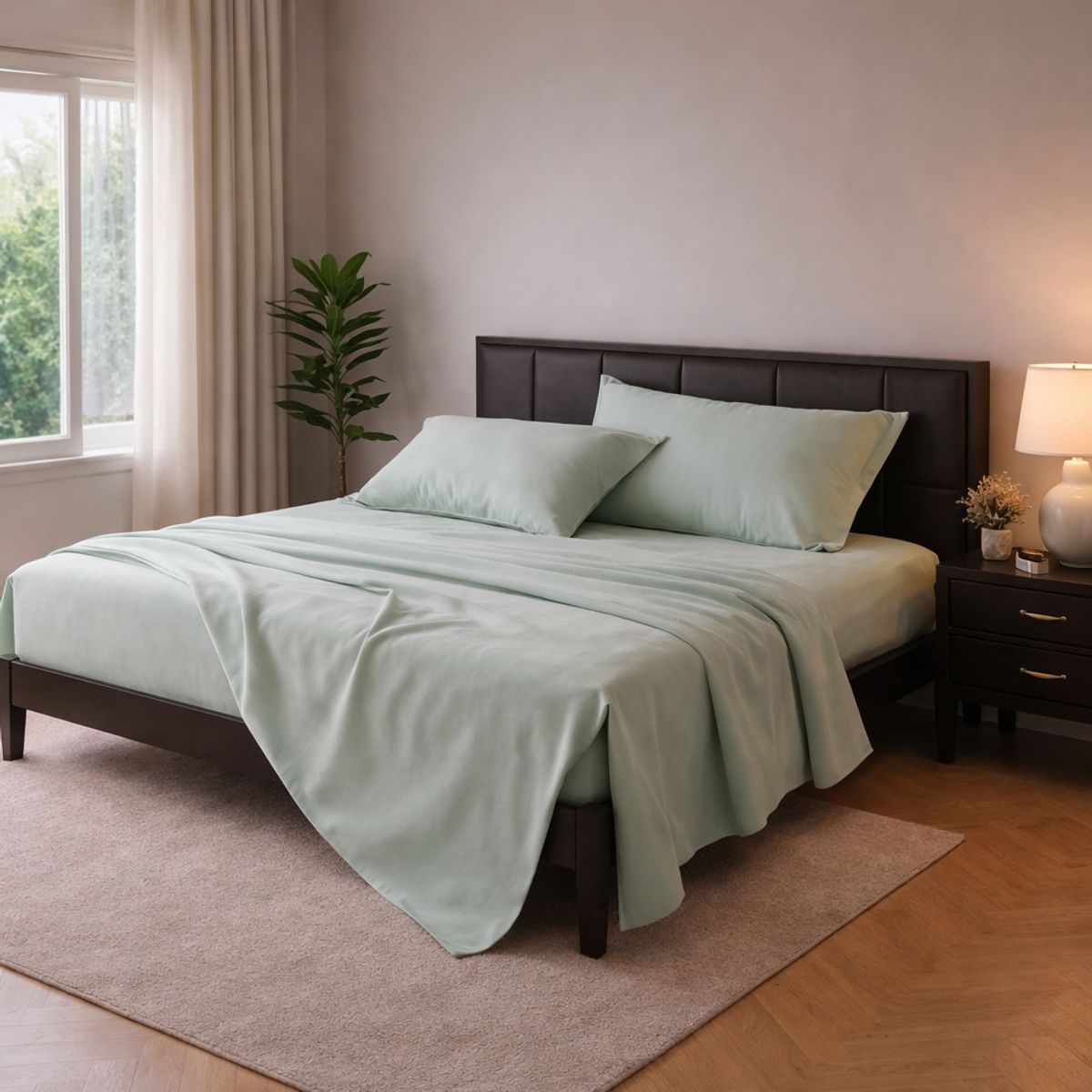 ARMONIA - Sábanas Verde Claro 800 Hilos Algodón Super King