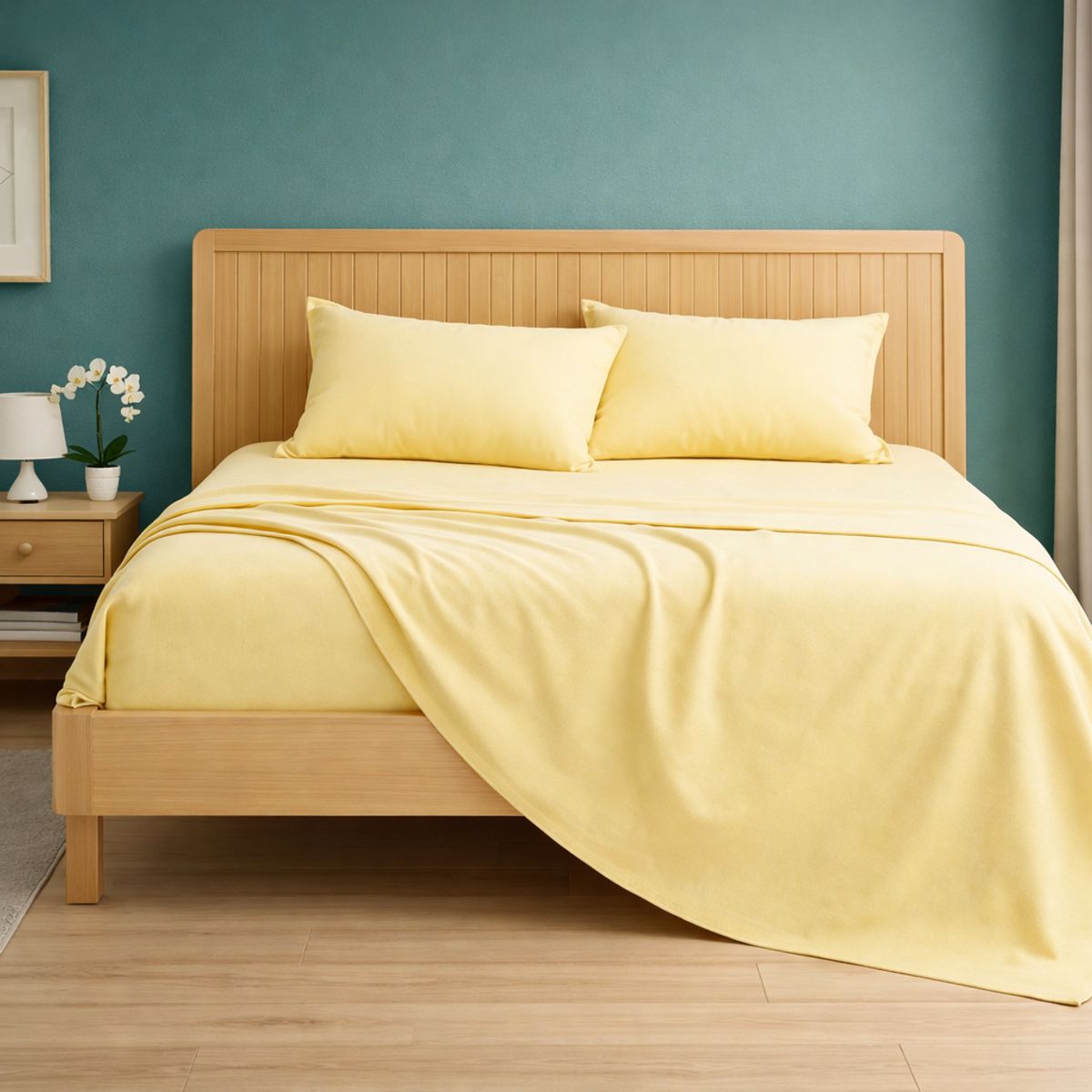 ARMONIA - Juego de Sábanas Algodón 800 Hilos Amarillo Super King