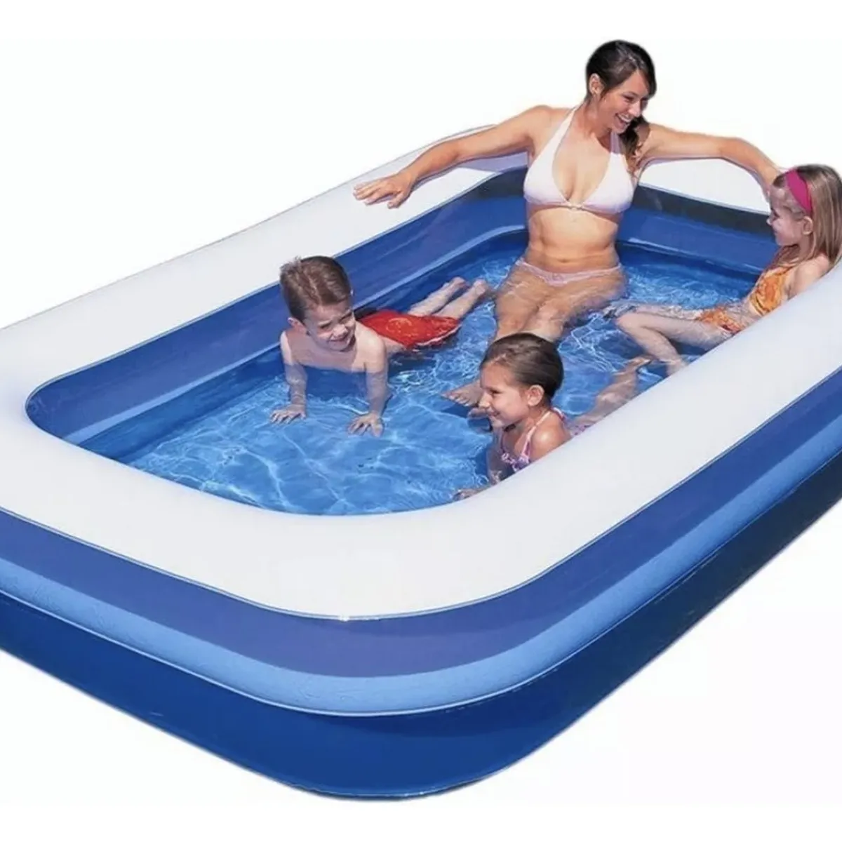 GENERICO - Piscina Inflable Rectangular Familiar 305x183x50 Cm Azul Y Blanco Resistente Guiza