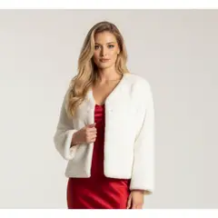 LIKE SHOP - Chaqueta Corta Mujer Tipo Peluche Con Perlas Elegante Fiesta 6064
