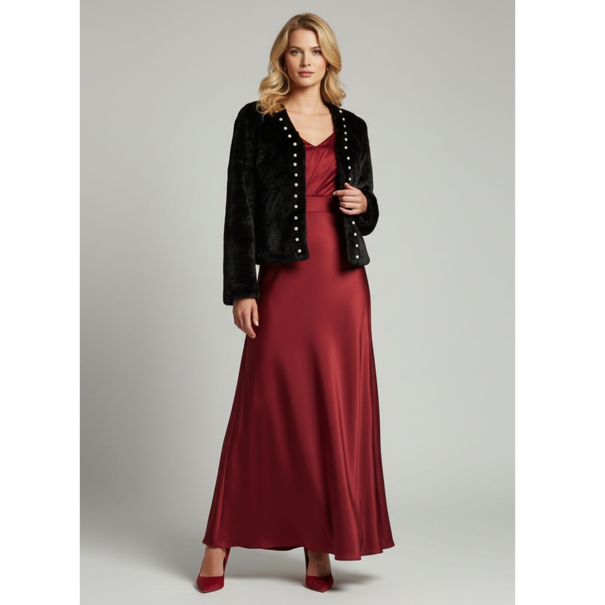 LIKE SHOP - Chaqueta Corta Mujer Tipo Peluche Con Perlas Elegante Fiesta 6064