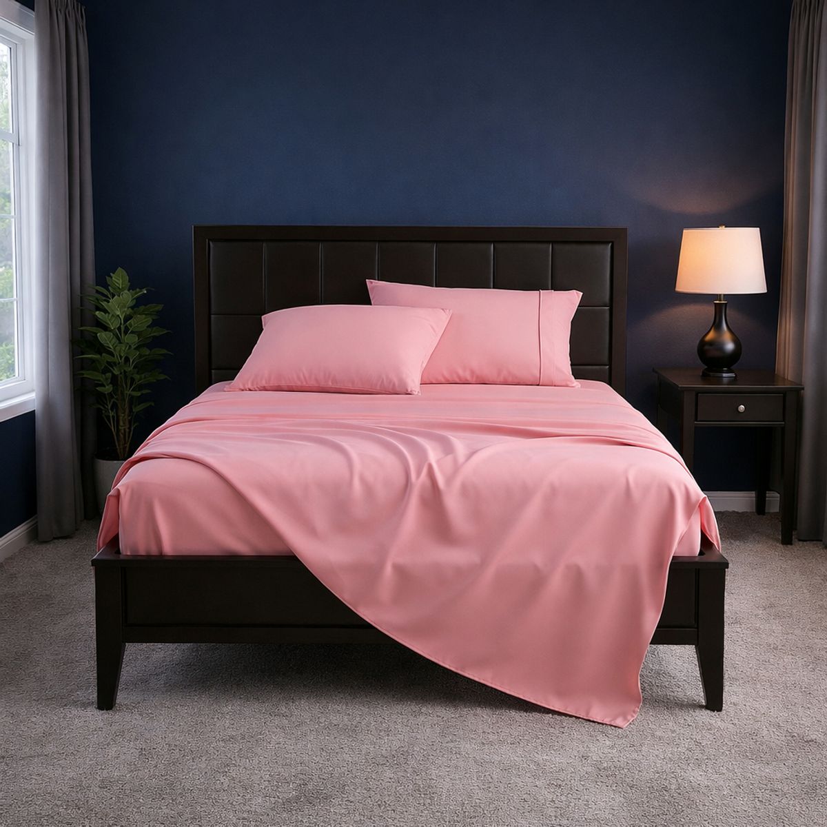 ARMONIA - Set de Sábanas Super King Rosa Liso 800 Hilos