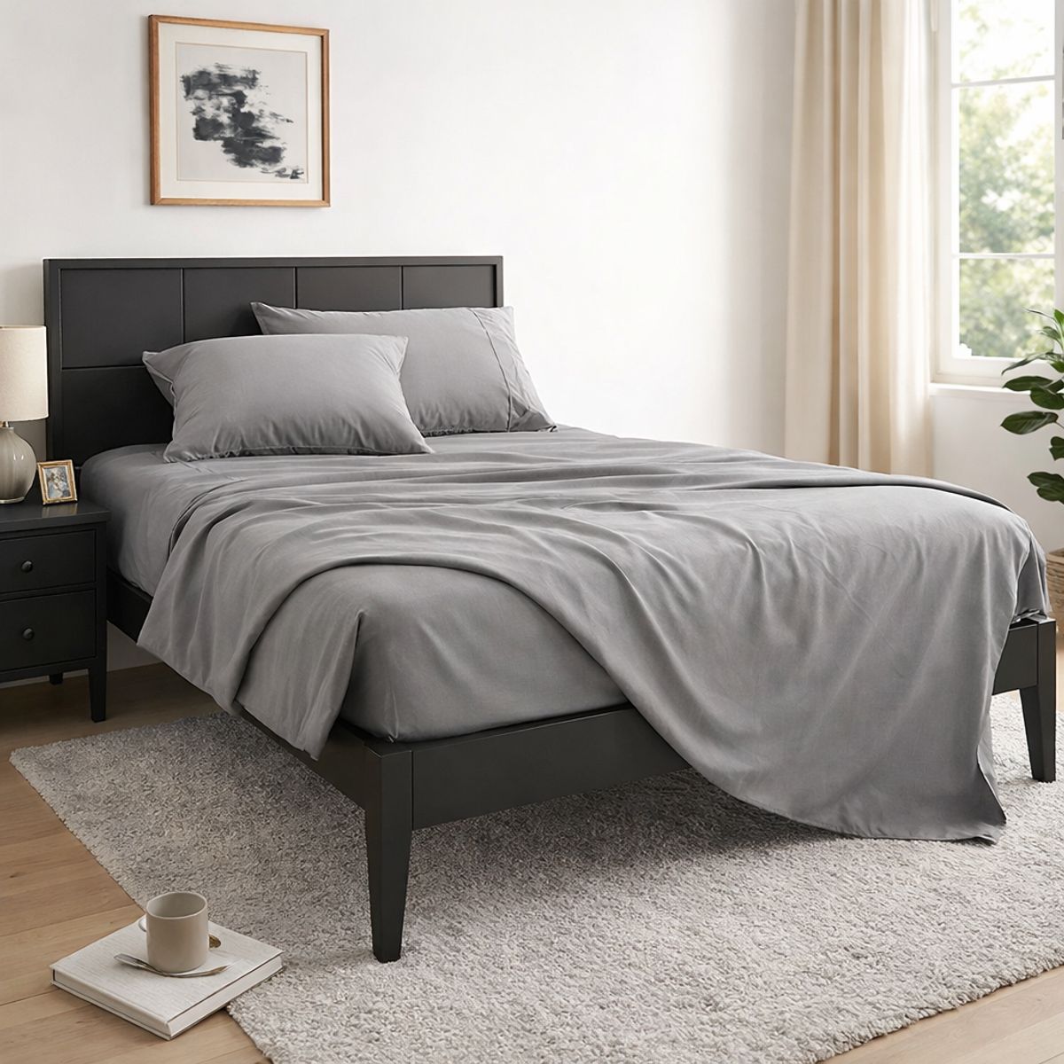 ARMONIA - Juego de Sábanas Super King 800 Hilos Gris Elegante