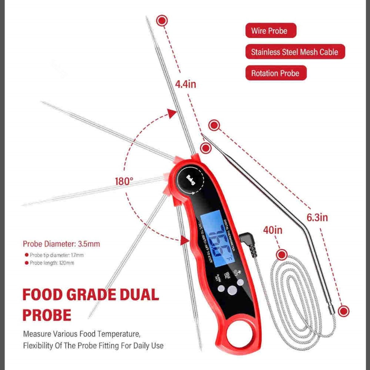GENERICO - Termómetro Digital De Carne De Doble Sonda Alarma