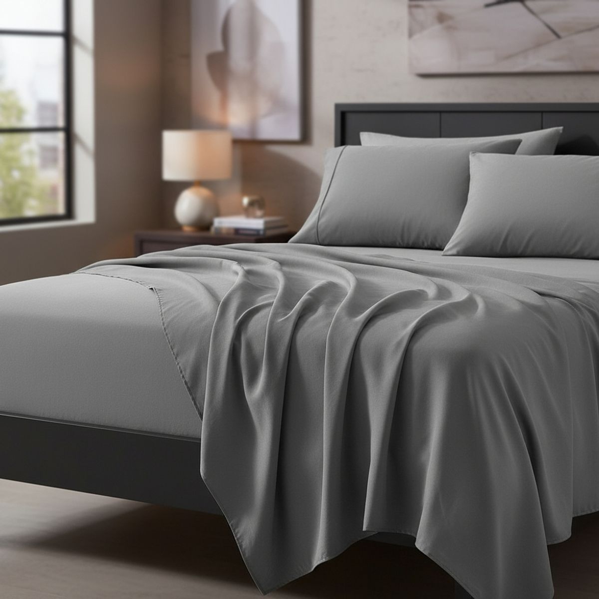 ARMONIA - Sábanas 800 Hilos Super King Gris Liso Elegante